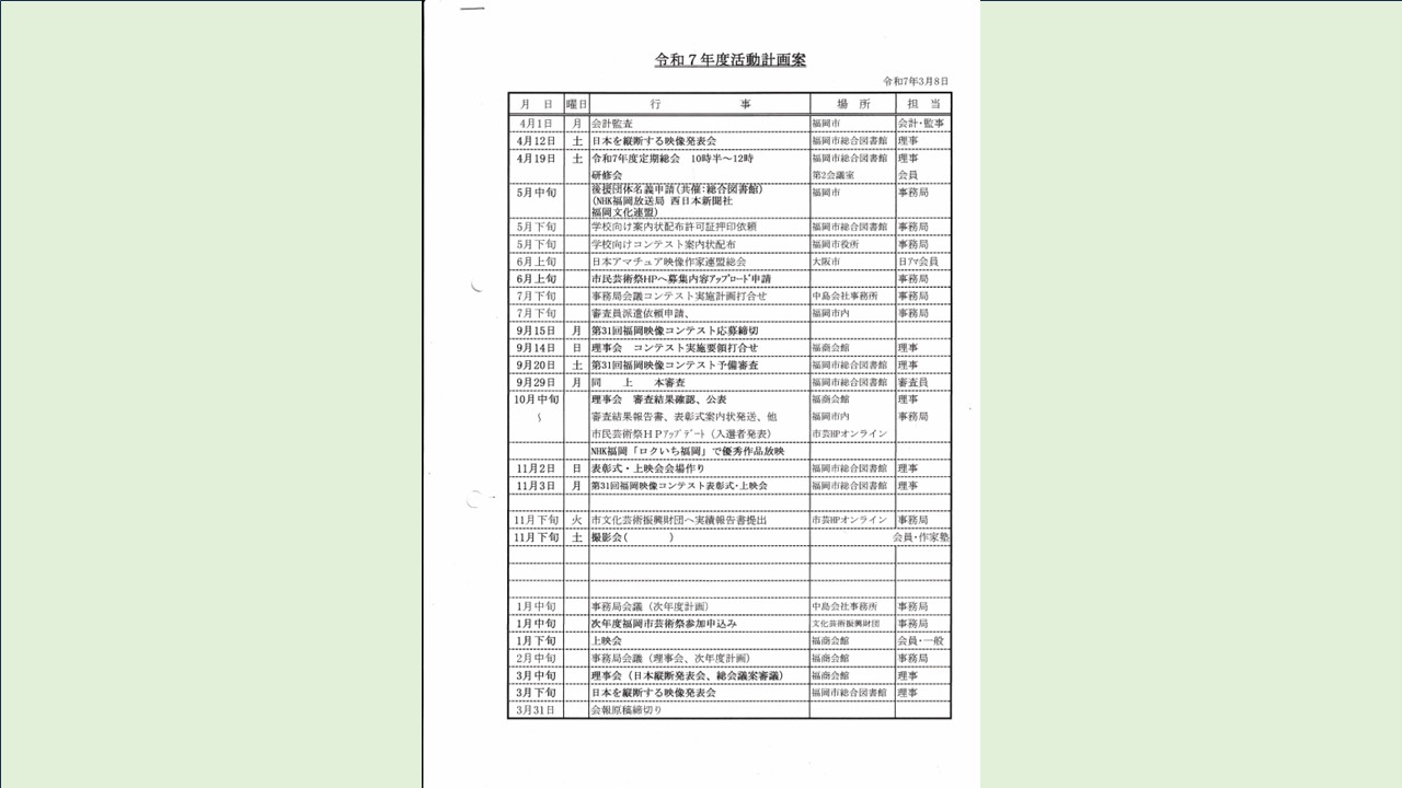 福岡映像協会　令和7年度活動計画案
