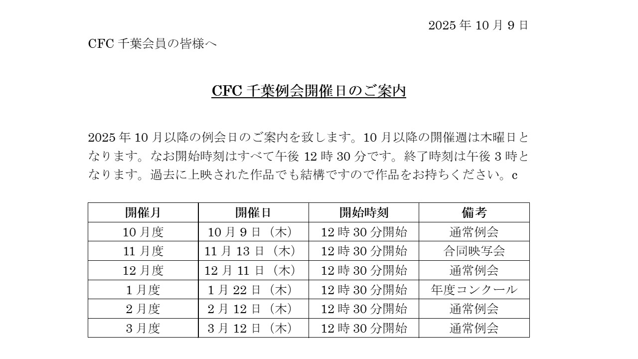 CFC千葉例会案内と作品記録